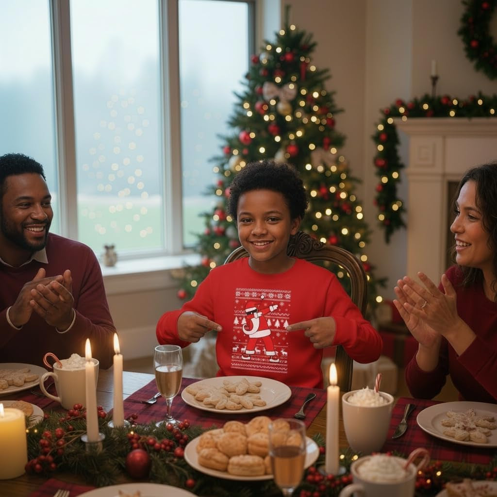 Dabbing Santa Kids Christmas Sweatshirt - Funny Ugly Holiday Sweater Style Pullover for Boys & Youth