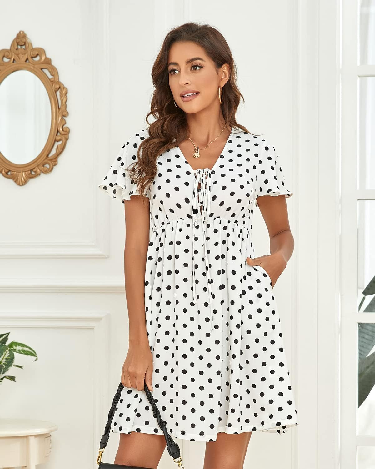 Women'S Summer Smocked Midi Dress Ditsy Floral Print Casual a Line Square Neck Short Puff Sleeve Dress