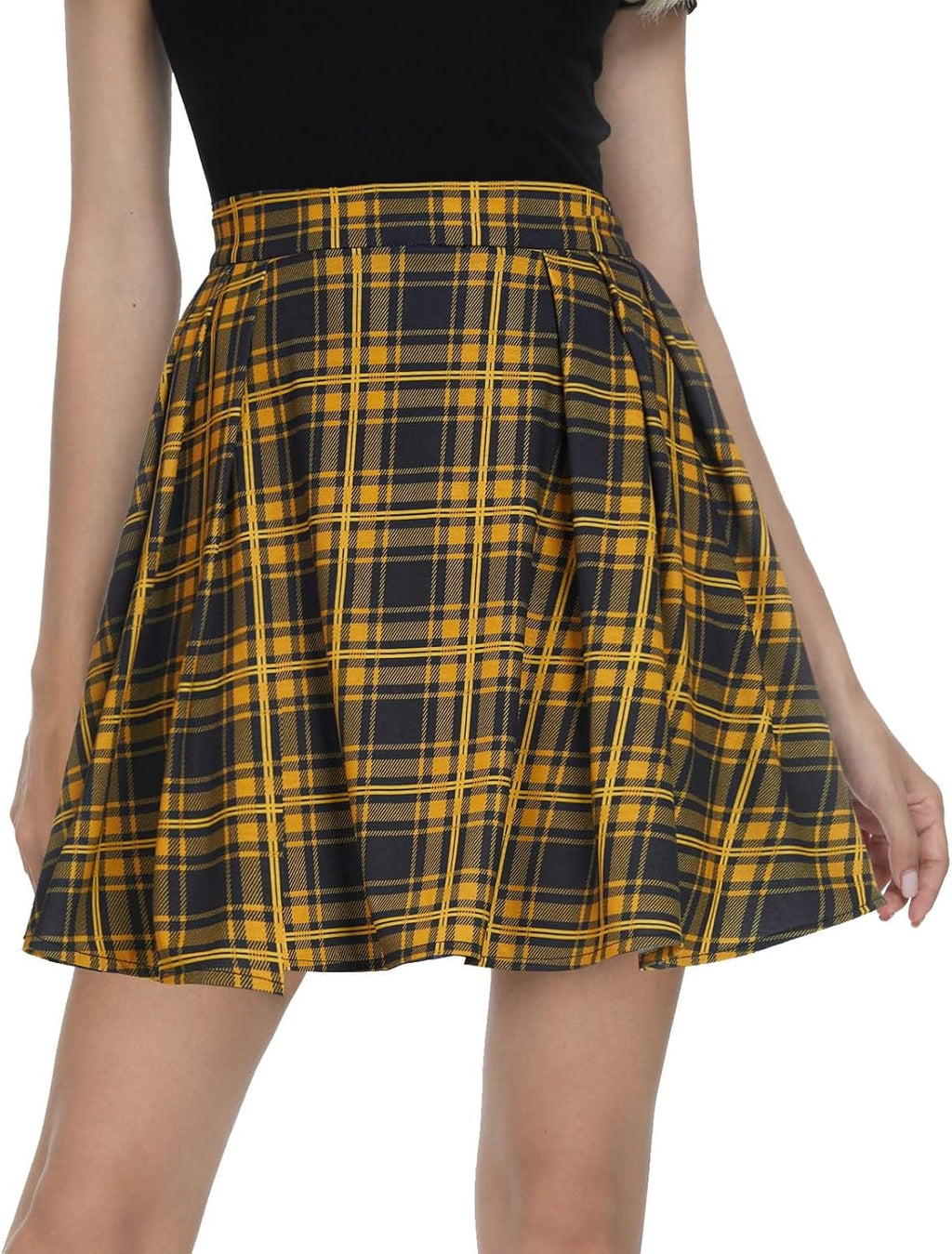Women'S Plaid Pleated Mini Skater Skirt High Waisted School Skirt