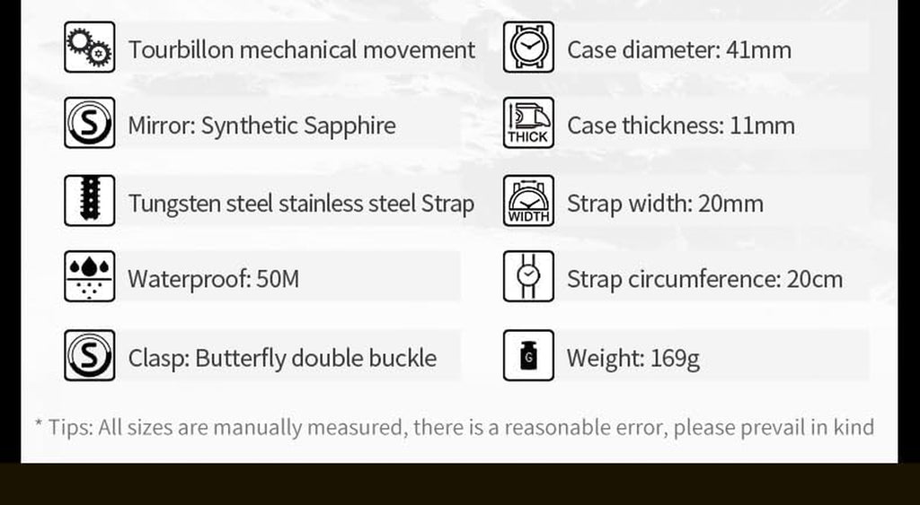 Men Skeleton Watch Automatic Mechanical Luxury Dress Waterproof Tourbillion Sapphire Crystal Wrist Watches for Men