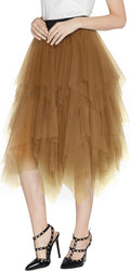 Women'S A-Line Mesh Tutu Skirt Fluffy Layered Tulle Midi Long Skirts with Elastic Waist