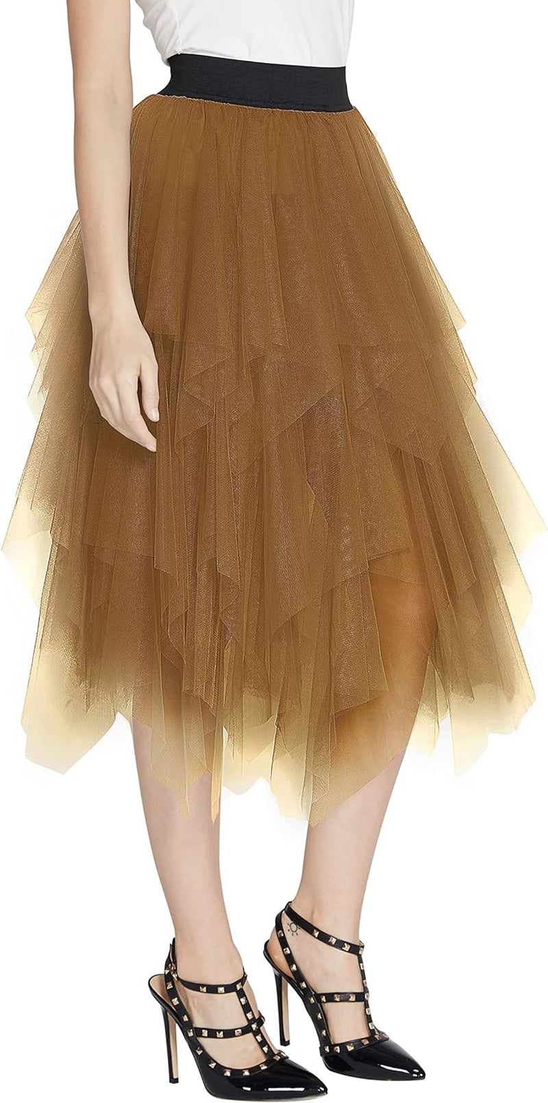 Women'S A-Line Mesh Tutu Skirt Fluffy Layered Tulle Midi Long Skirts with Elastic Waist