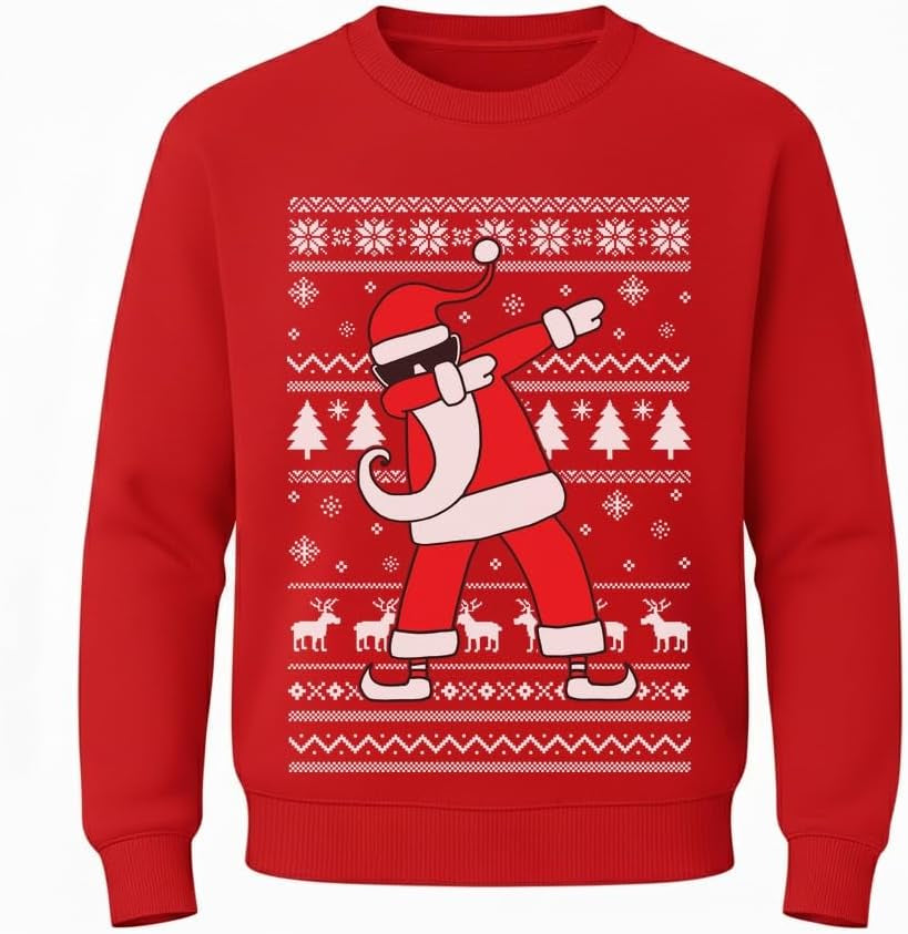 Dabbing Santa Kids Christmas Sweatshirt - Funny Ugly Holiday Sweater Style Pullover for Boys & Youth