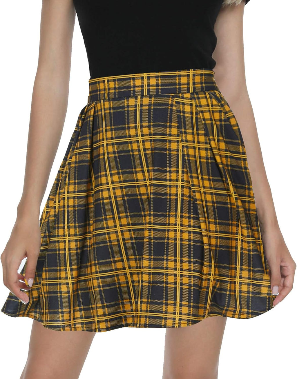 Women'S Plaid Pleated Mini Skater Skirt High Waisted School Skirt